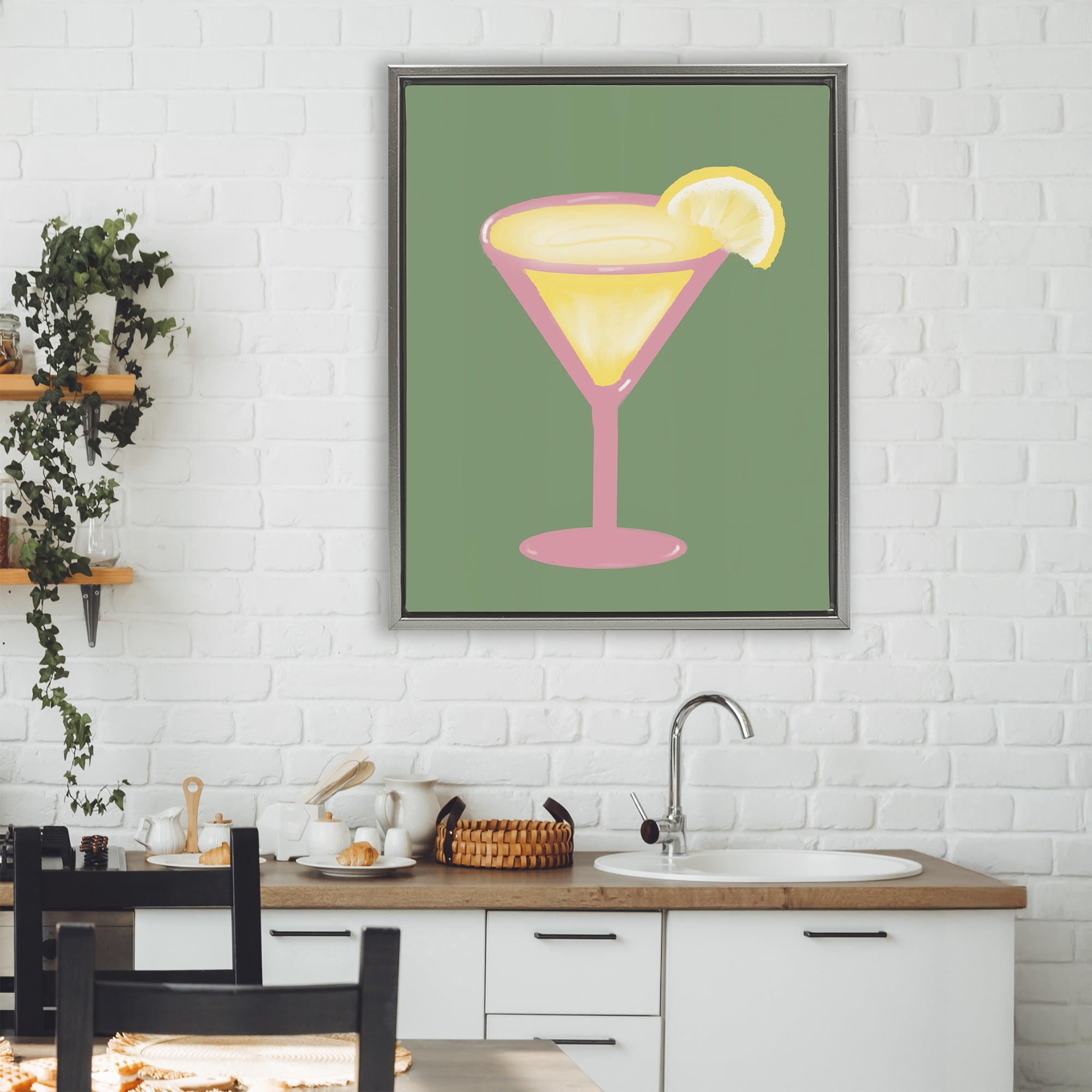 Stupell Industries Lemon Drop Glass over Green Gray Framed Floater Canvas Wall Art, design by Robin Maria