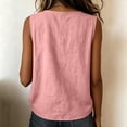 thumbnail image 5 of Womens Cotton Linen Tank Tops Crew Neck Side Button Loose Fit Blouses Casual Lightweight Summer Vacation Blouses, M, 5 of 6
