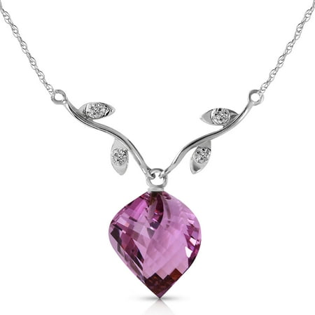Galaxy Gold 14K Solid Gold Natural Diamond & Amethyst Pendant Necklace for Women - White Gold Fine Jewelry