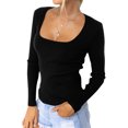 thumbnail image 2 of Women's Knitted Long Sleeve Slim Blouse Top - Solid Color U Neck T Shirt - Sexy Warm Soft Women's Top for Versatile Styling, 2 of 7