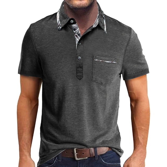 Men's Shirts - Classic Spring Summer Short Sleeve Solid Color Button Design Top for Everyday Wear