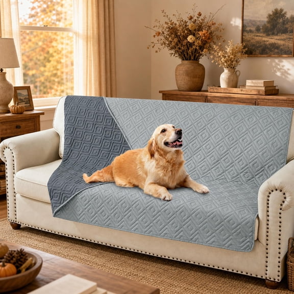 Smilebee Waterproof Sofa Cover for Dogs Pets, Reversible Couch Cover Machine Washable, Furniture Protector Slipcover for Kids, 52x82 Inch, Gray & Dark Gray