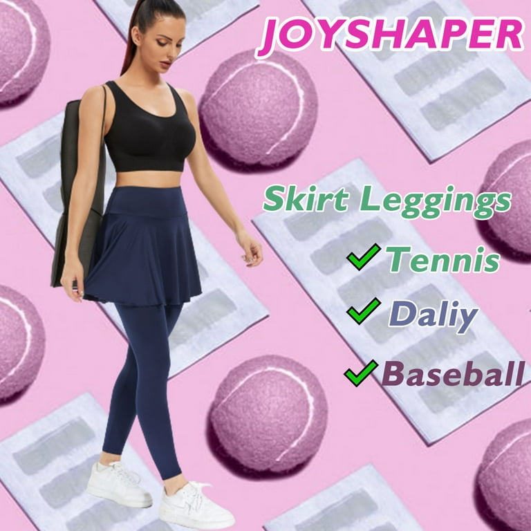 Joyshaper Womens Skirted Leggings with Side Pockets Yoga Tennis Leggings  with Skirt(Navy Blue-2XL) 
