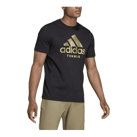 Adidas Men's Camouflage Logo Printing Tennis Sports Round Neck Short Sleeve HB2744 T-Shirt Black UK XL