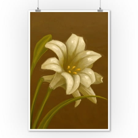 Lilies Oil Painting - Easter Lily - Oil Painting - Lantern Press Artwork (9x12 Art Print, Wall Decor Travel Poster)