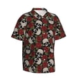 thumbnail image 3 of Xecao Red Rose Skull print Hawaiian shirt - a stylish short-sleeve button-down for men, perfect for casual beach and tropical outings., 3 of 9