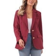 thumbnail image 1 of Blazer de mujer INSPIRE CHIC con solapa muesca, de manga larga, de un solo botón, chaquetas de traje de trabajo, color rojo vino, 1 of 6