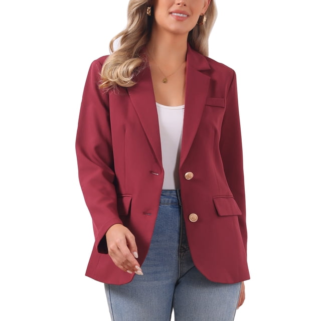 Blazer de mujer INSPIRE CHIC con solapa muesca, de manga larga, de un solo botón, chaquetas de traje de trabajo, color rojo vino