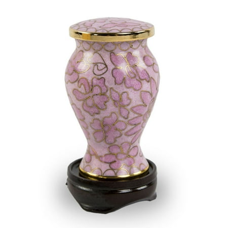 Cloisonne Urn - Bronze Mini Memorial Keepsake Urns - Extra Small 5 Pounds - Cloisonne Pink Etienne - Engraving Sold Separately
