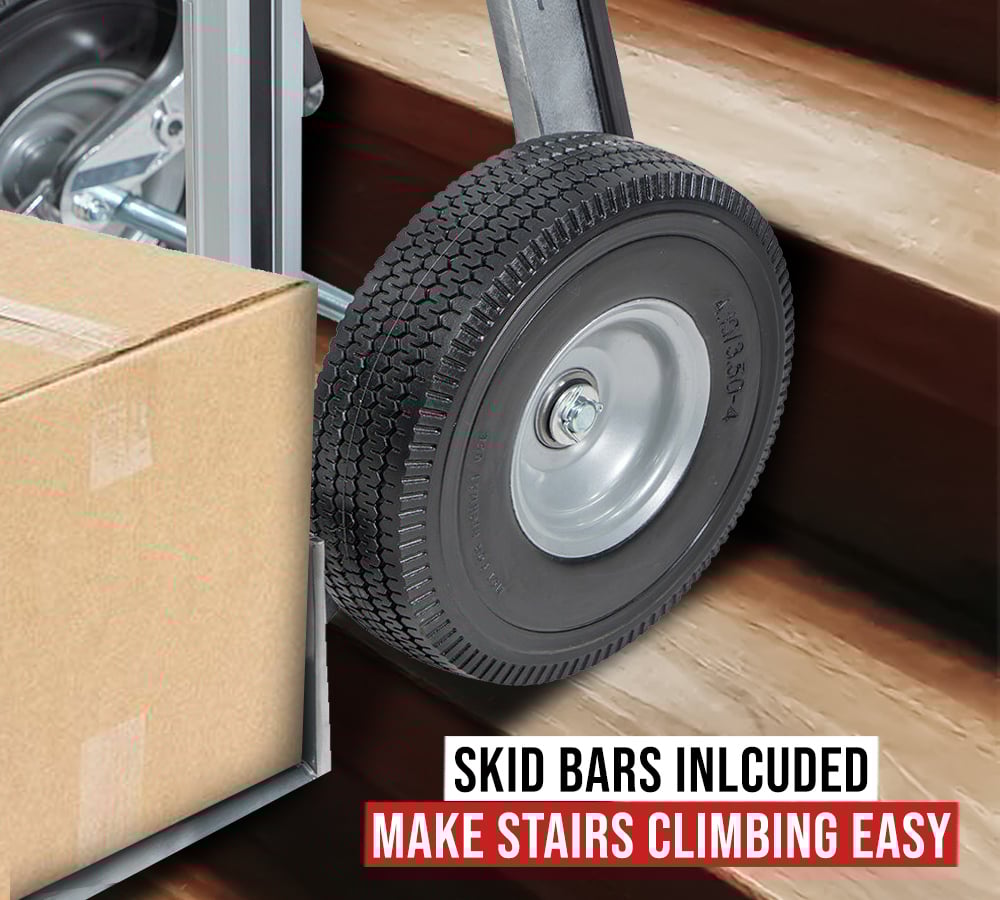 thumbnail image 5 of 2 Pack 600 lbs Aluminum Hand Truck Heavy Duty Dolly with P Handle & 10" Caster Wheels - Hand Truck with Skid Bars & Vertical Loop Handle - 52.3" x 17.5" with 19.3" x 7.5" Nose Plate, 5 of 9