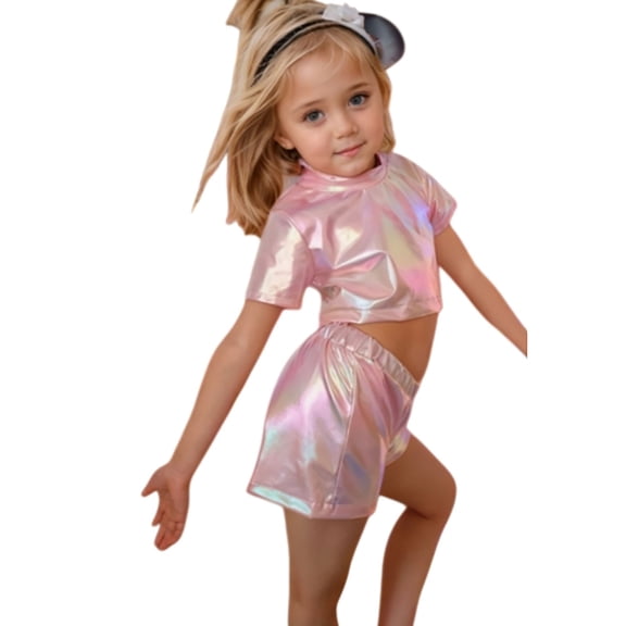 AWZXDE Girls Stage Performance Sequin Shorts Glitter Metallic Dance Bottom Party Outfit Festive Celebration Light Pink,6-7 Years