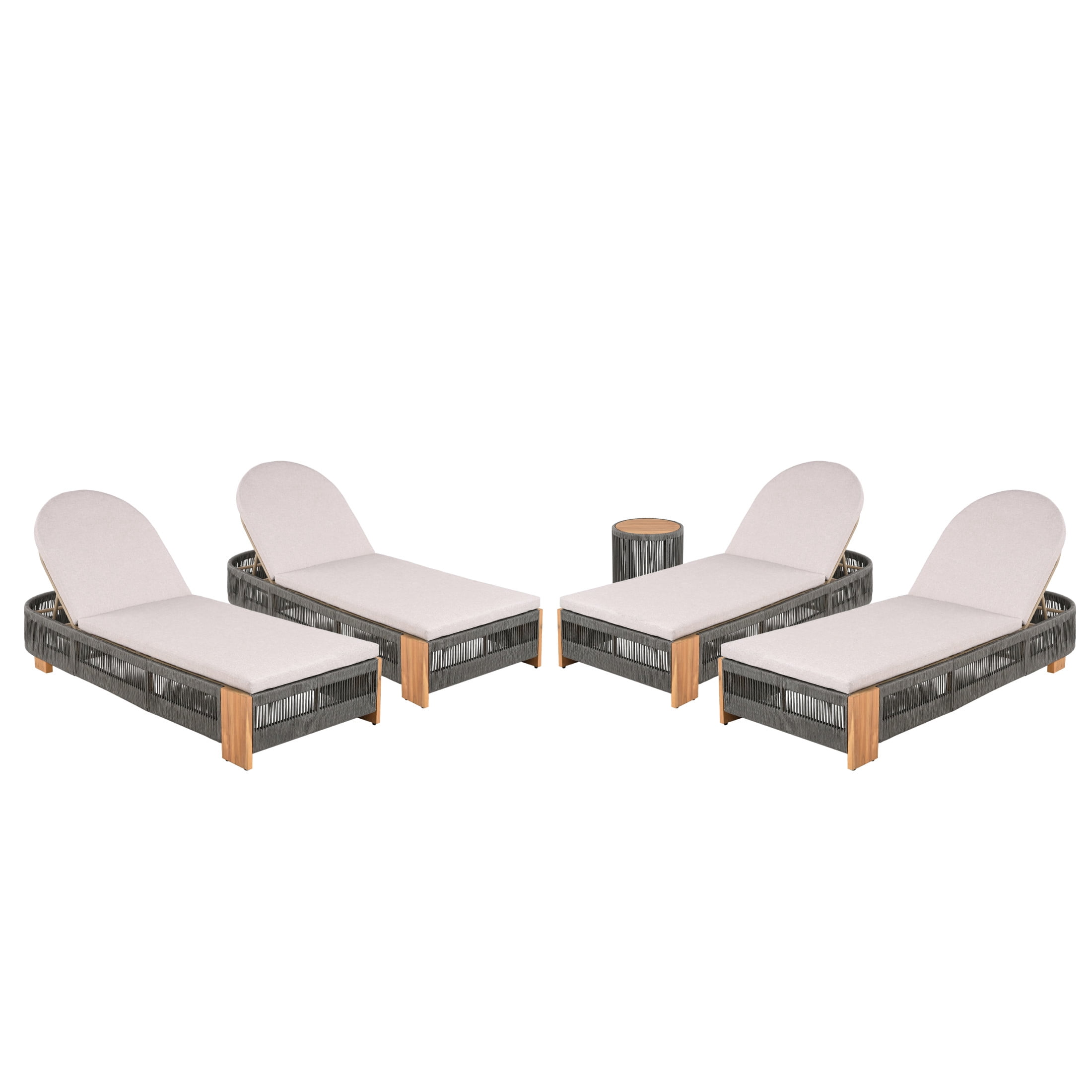 Christopher Knight Home 5PCS Outdoor Chaise Lounge with Cushion & Side Table, Woven Rope Design, Grey