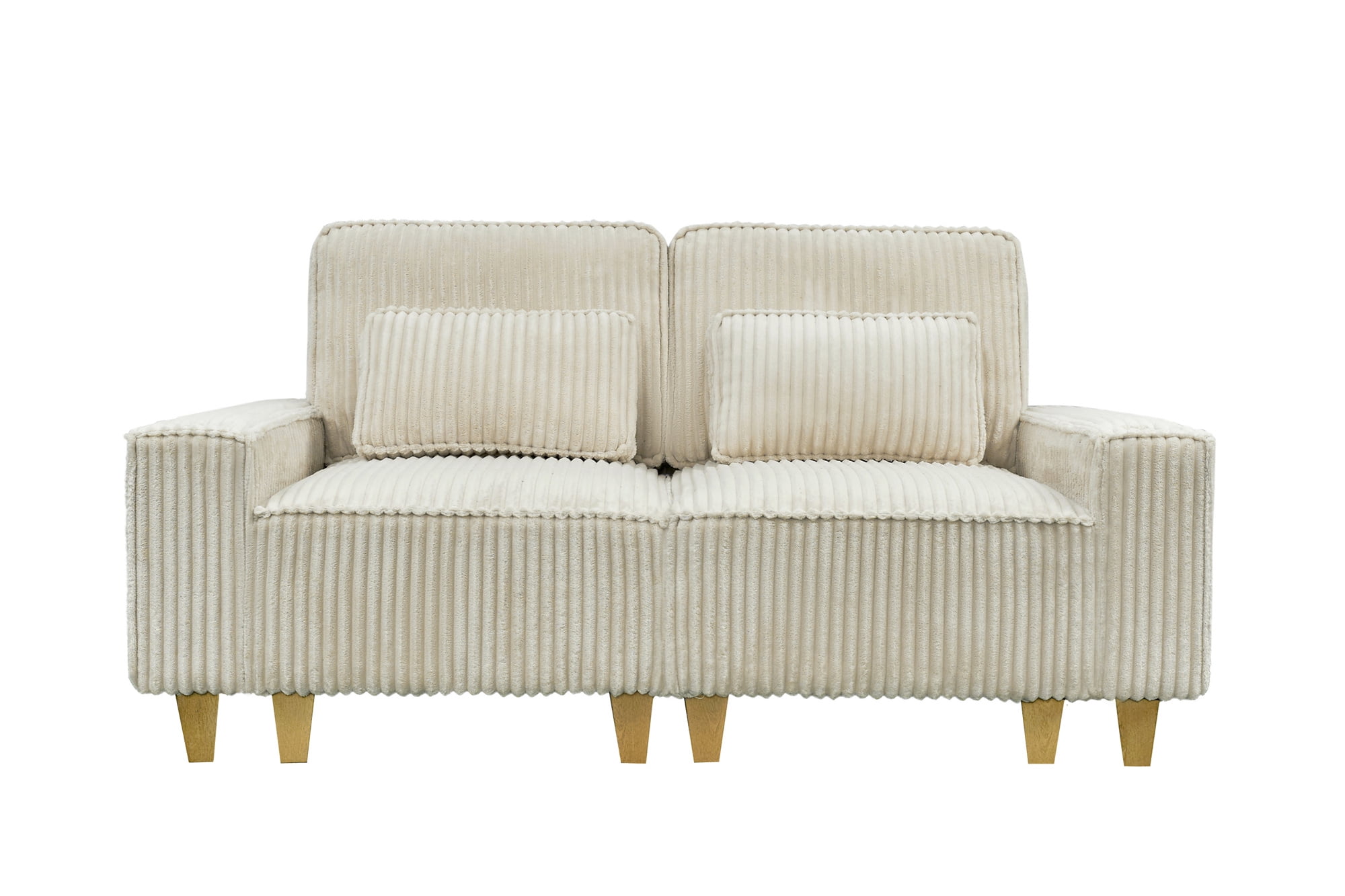 Aukfa 3 Piece Sofa Set - 71" Deep Seat Couch Loveseat Couch w/ Cup Holders&Pillows, Solid Wood Legs, Beige
