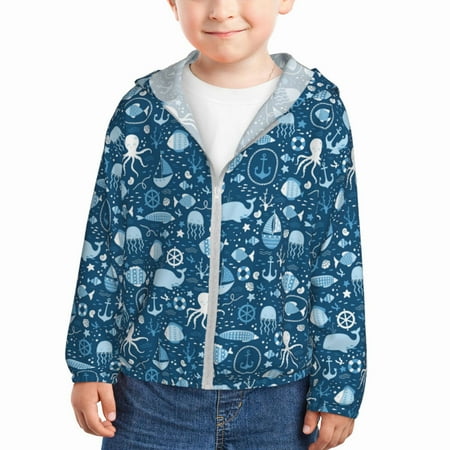 

Lukts Octopus And Whale Print Children s Long-Sleeved Sun Protection Clothing Hooded Sweatshirts for Boys and Girls Outdoor Sports-2 Years