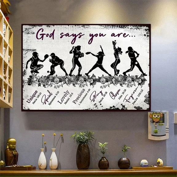 Kna Prints - Softball God Says You Are, Wall Art Print For Home Decor, Living Room, Bedroom, Office, UNFRAMED-8x12