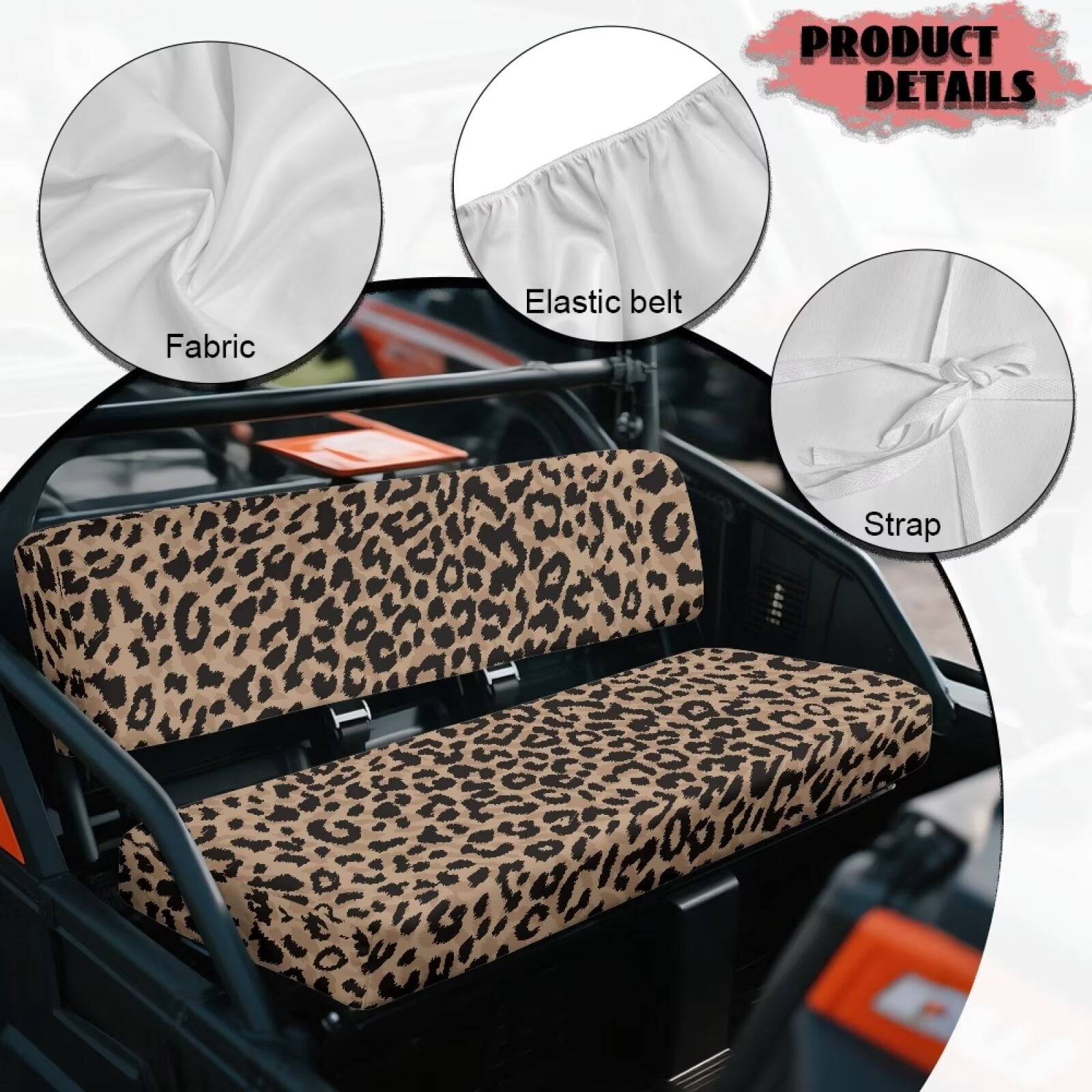 Yuyamidu Brown Leopard Print UTV Seat Cover 2 PCS Mule Bench Seat Cover Compatible with Kawasaki Mule 3000 3010 3020 4000 4010 2001-2023 2025 UTV Accessories