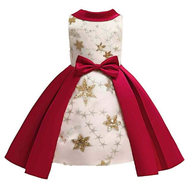 PMVFHDE Liquidation Robe de Noël 3t Mode Col à Revers Vêtements pour Enfants Robe à Paillettes Étoile pour Enfants Robe Robe pour Enfants, Rouge, 2-3 Ans