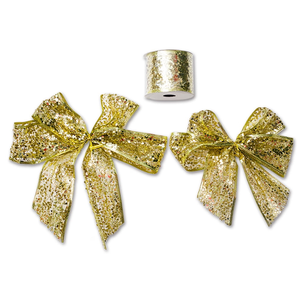 Akoyovwerve 7Cm*300Cm Christmas Sequins Ribbons Decorative Bows