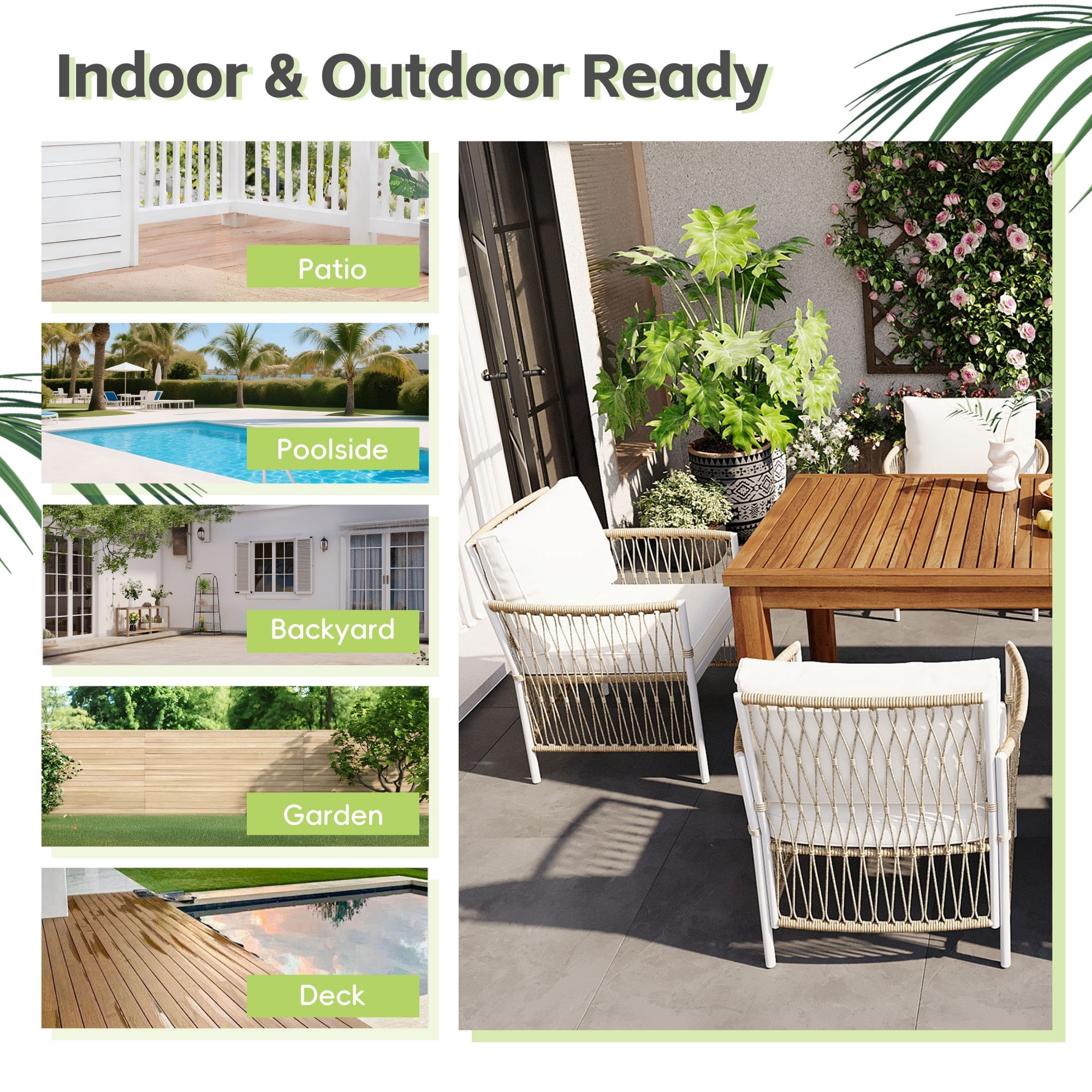 Sailvan Patio Dining Set of 7with 67" Acacia Wood Table and Rattan Armchairs,Weather-Resistant Outdoor Furniture for Garden & Poolside Natural