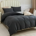 thumbnail image 3 of PURE ERA 3pc Duvet Cover Set-Jersey Knit Cotton 100% T-Shirt Cotton-Reversible Cover Super Soft Stretchy-Queen Size,Heathered Charcoal Grey/Gray, 3 of 8