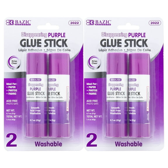 BAZIC Washable Disappearing Purple Glue Stick 21g, Acid Free (2/Pack), 2-Packs