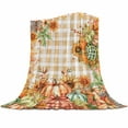 thumbnail image 5 of Throw Blanket Fleece Throw Blanket 50x60in, Thanksgiving Fall Harvest Pumpkin Soft Lightweight Bed Blankets Sunflower Leaves on Orange Plaid Fuzzy Couch Blankets for All Season, 5 of 7