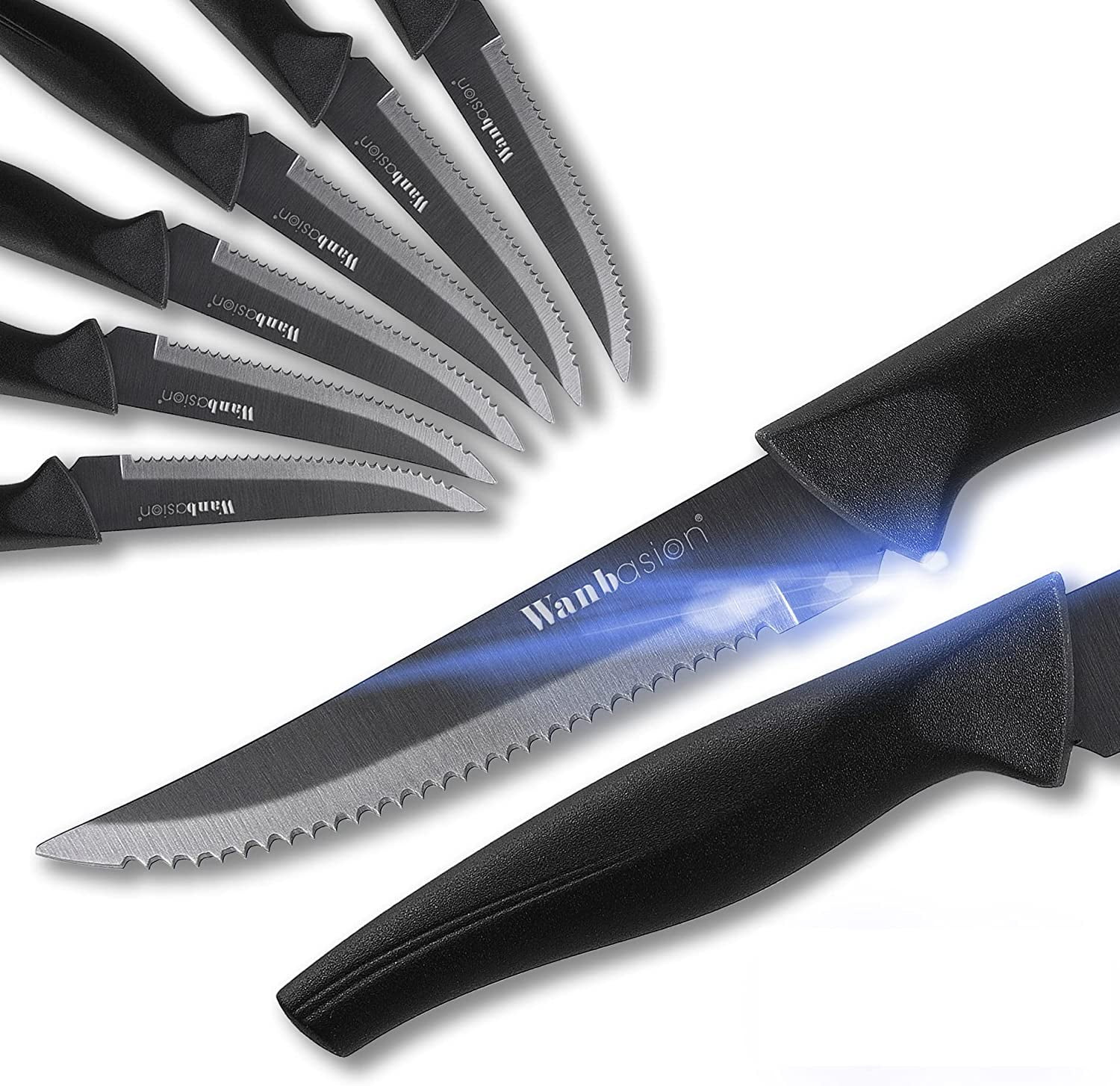 8Piece Black Steak Knife Set Dishwasher Safe, Steak Knife Set