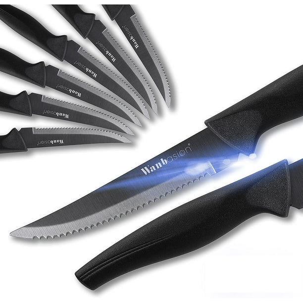 8Piece Black Steak Knife Set Dishwasher Safe, Steak Knife Set