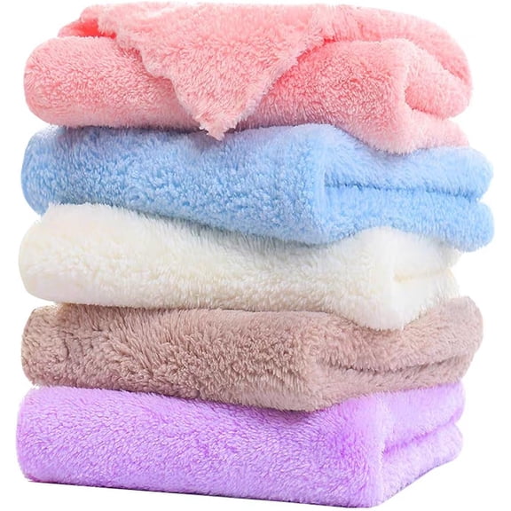 Microfiber Washcloths 5 Pack 29.5" x 13.8" Soft Feel Fingertip Towels quick Drying Coral Velvet Wash Cloths Ultra Soft, Quick-Drying & Multipurpose Face & Hand Towels for Bathroom and Gym Towel.