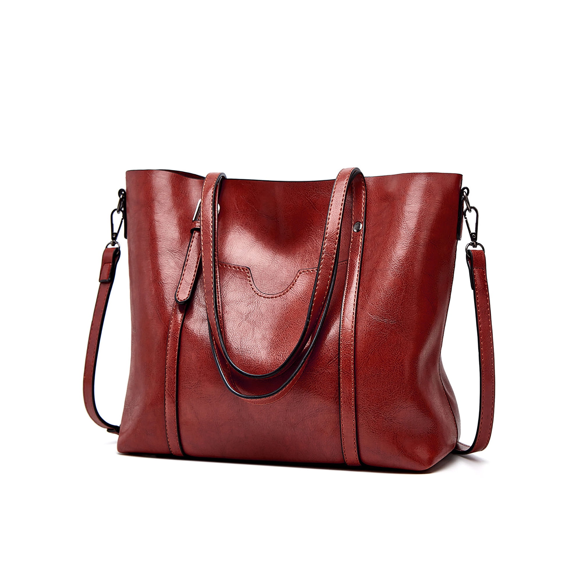 Red leather tote handbag sale