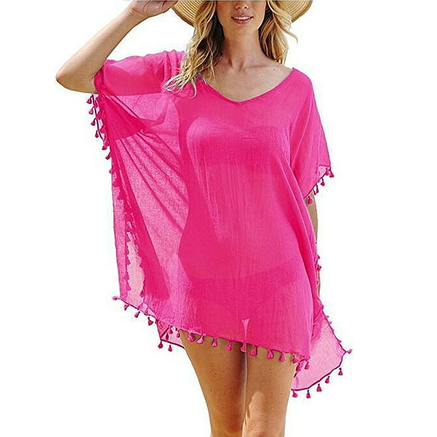 Nituyy - Nituyy Women's Pom Pom Tassel Bathing Swimsuit Loose Cover Up ...