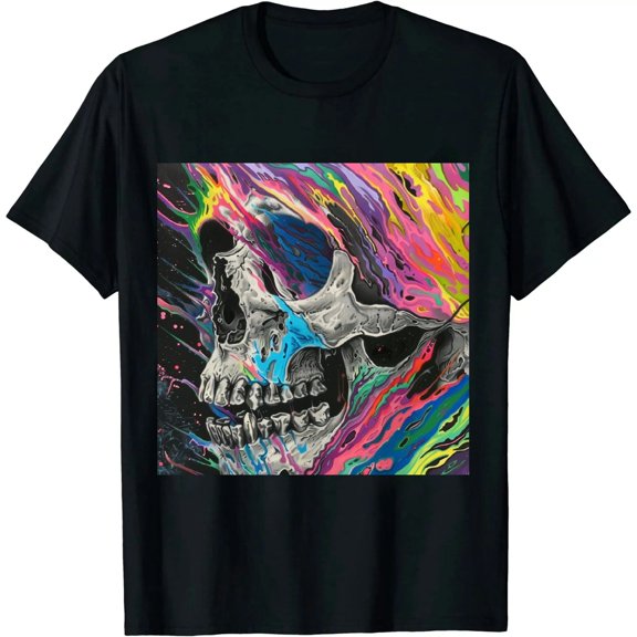 Qinduosi Graphic Tshirts for Men Design Casual Tees Skeleton Skull Black