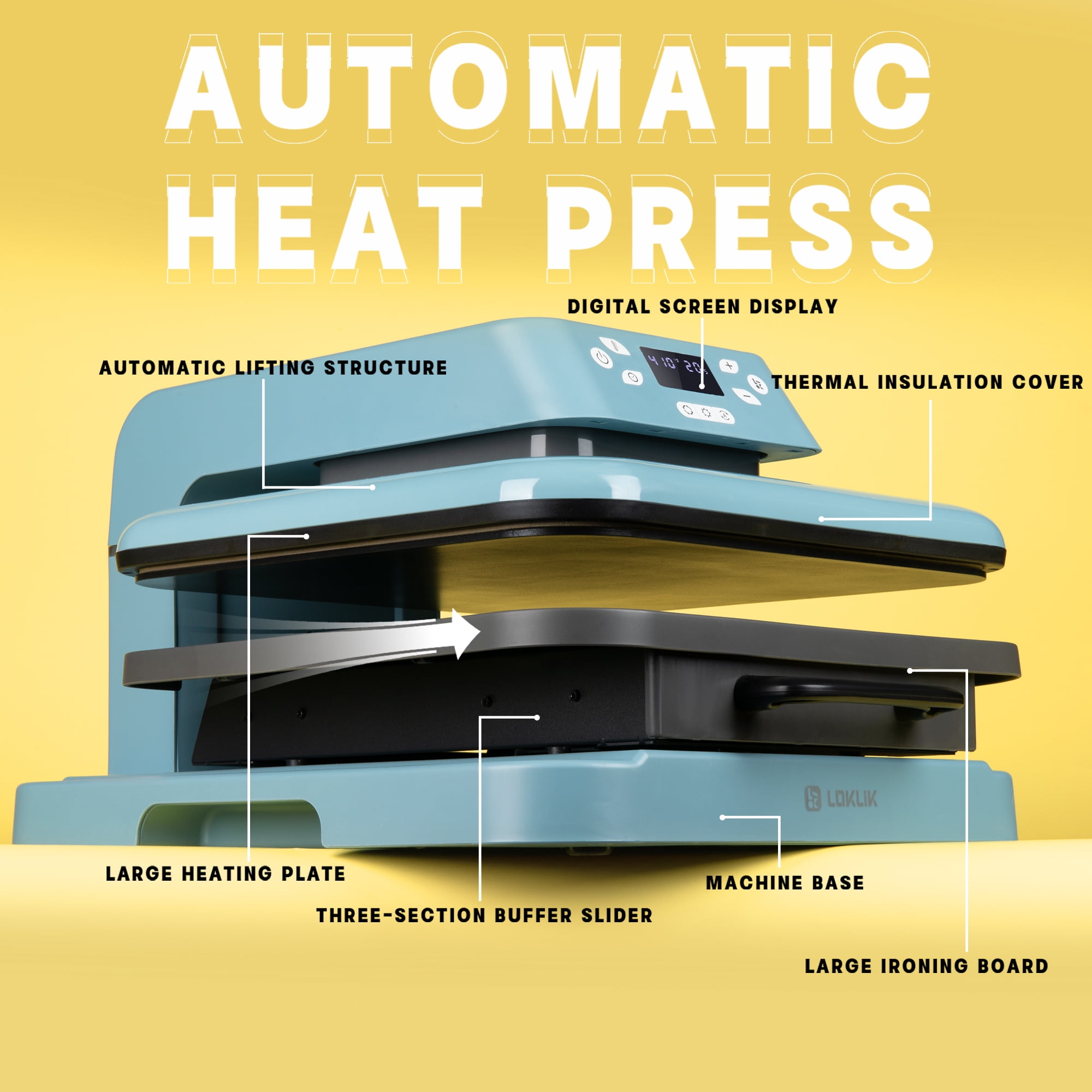 LOKLiK 1500W 15"x15" Auto Heat Press Machine for Transfer Vinyl & Sublimation Project