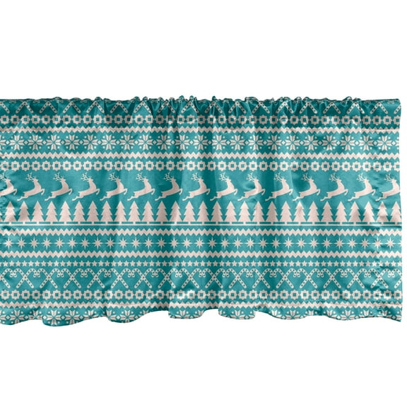 Ambesonne Nordic Window Valance, Trees Stars Reindeers, 54" X 12", Turquoise Cream