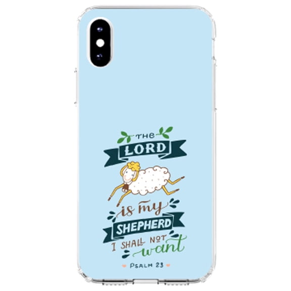 DistinctInk Clear Shockproof Hybrid Case for iPhone XR (6.1" Screen) - TPU Bumper, Acrylic Back, Tempered Glass Screen Protector - The Lord is My Shepherd I Shall Not Want