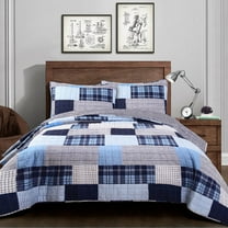 Lush Decor Greenville Cotton Reversible Quilt, Full/Queen, Navy, 3-Pc Set
