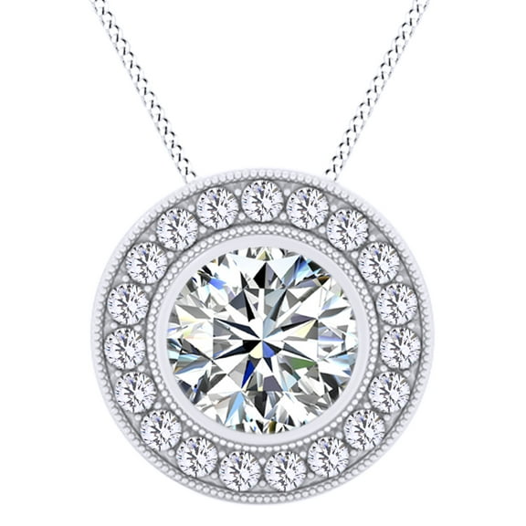 AFFY Round Shape (1/5 Cttw) White Cubic Zirconia Halo Pendant Necklace In 14K White Gold Over Sterling Silver