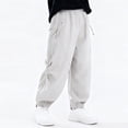 thumbnail image 2 of Nafuu Boys Pants Solid Color Casual Elastic Ankle Cargo For Kids Youth Teenage Loose Fit Comfortable Outdoor School Wear Leisure Home Boys Trousers,Light Gray,10-11 Years, 2 of 6