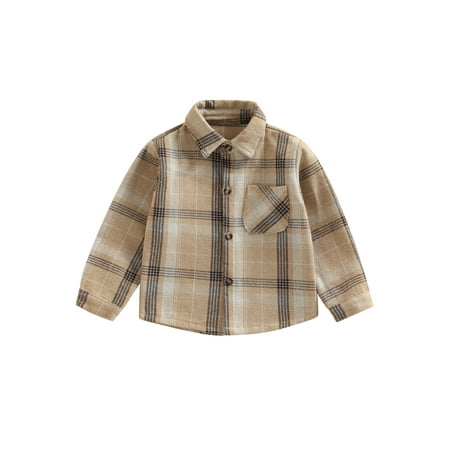 

Baby Boy Girl Shirt Jacket Plaid Long Sleeve Single-Breasted Shacket with Pockets Toddler Fall Casual Tops