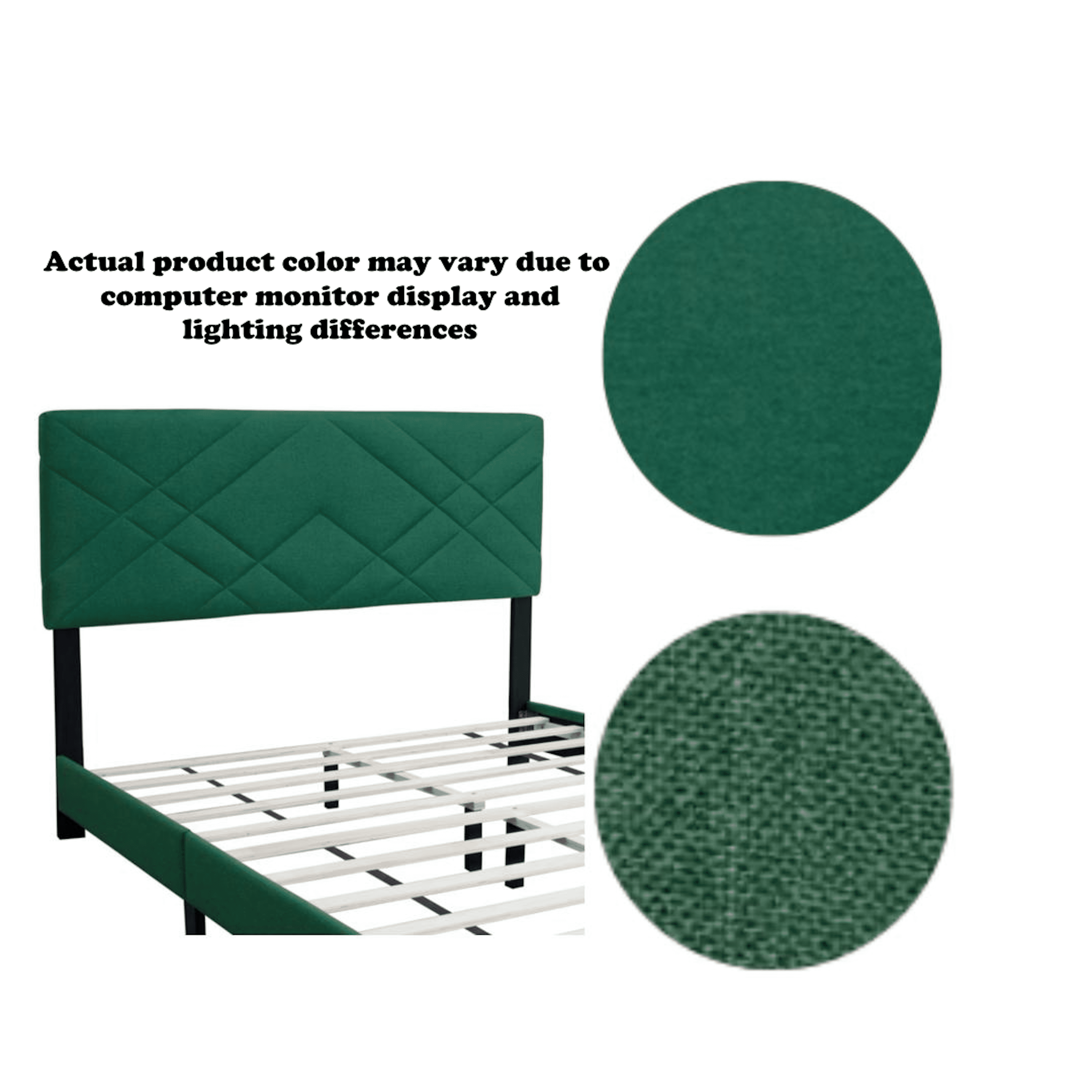 Euroco Upholstered Queen Size Platform Bed, Adjustable Headboard, Green