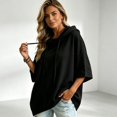 thumbnail image 5 of Textilo Womens Hoodies 3/4 Batwing Sleeve Drawstring Hoodies Hooded Solid Color Pullover Tops Loose Fit Y2k Lightweight 2026 Fall Winter Clothes,Black XL, 5 of 6