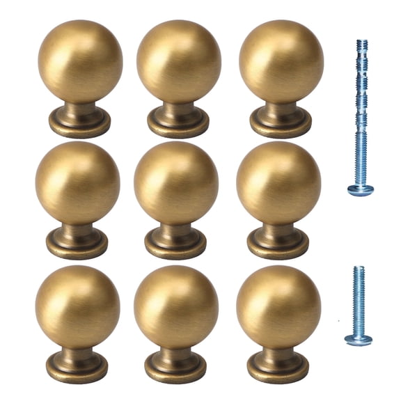9 Pack Antique Brass Handles and Knobs Round Solid Vintage Antique Brass Finish Kitchen Cabinet Knobs,Ball Cabinet knobs