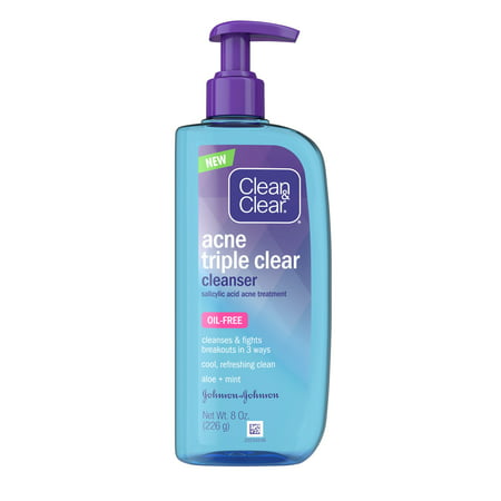 Clean & Clear Acne Triple Clear Facial Cleanser, Salicylic Acid, 8