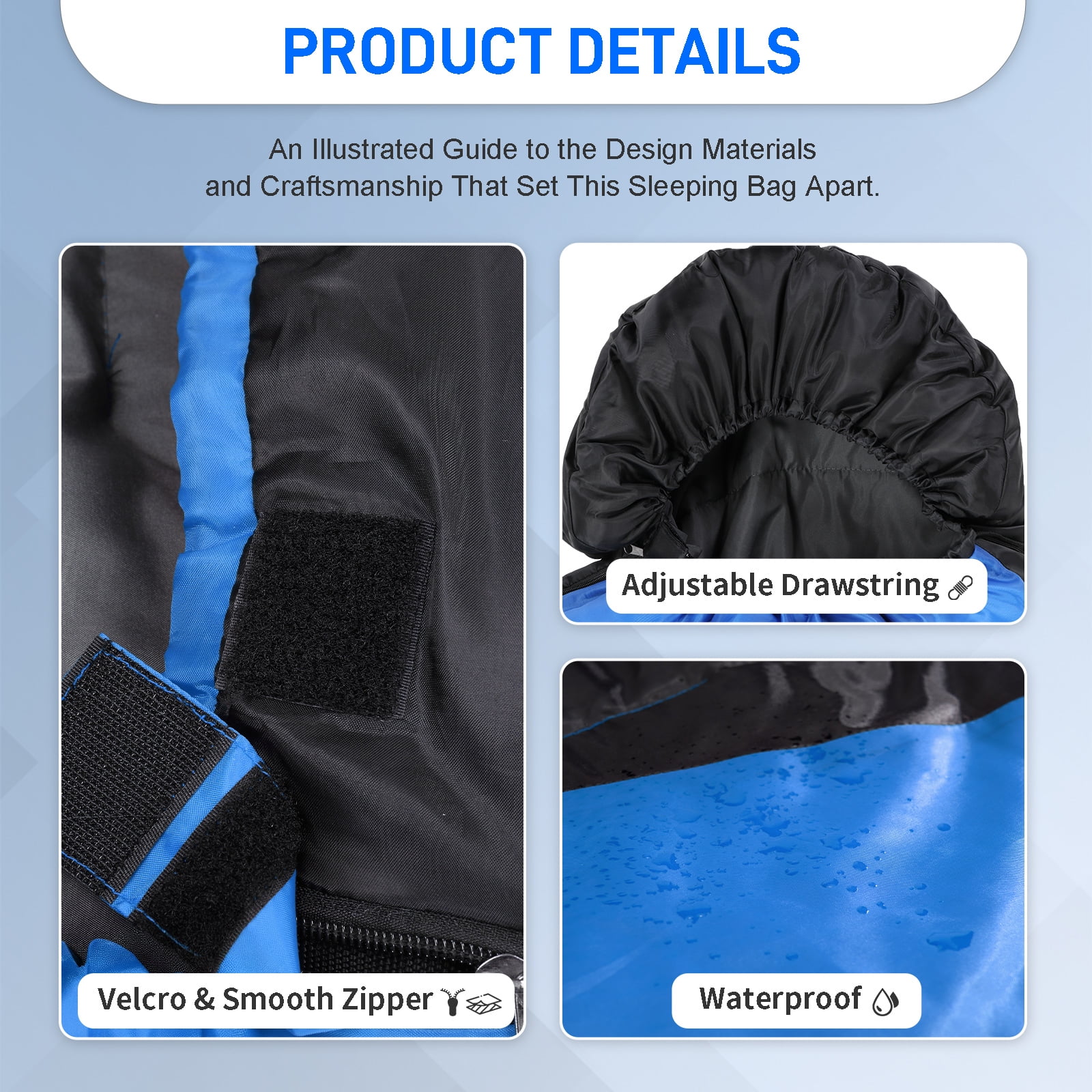 Ktaxon Heated Sleeping Bag,  Rectangular Lightweight Sleeping Bag with USB Powered Heating Pads for 14-50 °F, Compact Envelope Sleeping Bag for Camping Picnic Hiking, Blue