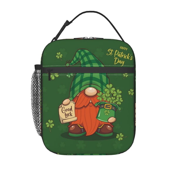 Small Green Gnome Shamrocks Lunch Bag Portable Thermal Lunch Box for Men and Women