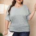 thumbnail image 2 of ZyeKqe Plus Size Tops for Women Cold Shoulder Short Sleeve Shirts Crewneck Ruched Hem T Shirts Soft Blouse, 2 of 5