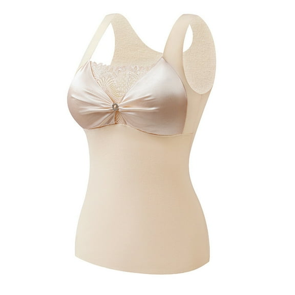 Thermal Tank Top for Women Fleece Lined Thermal Shirts Sleeveless Tops Camisole Warm Base Layer Vest Cold Weather Beige XXL