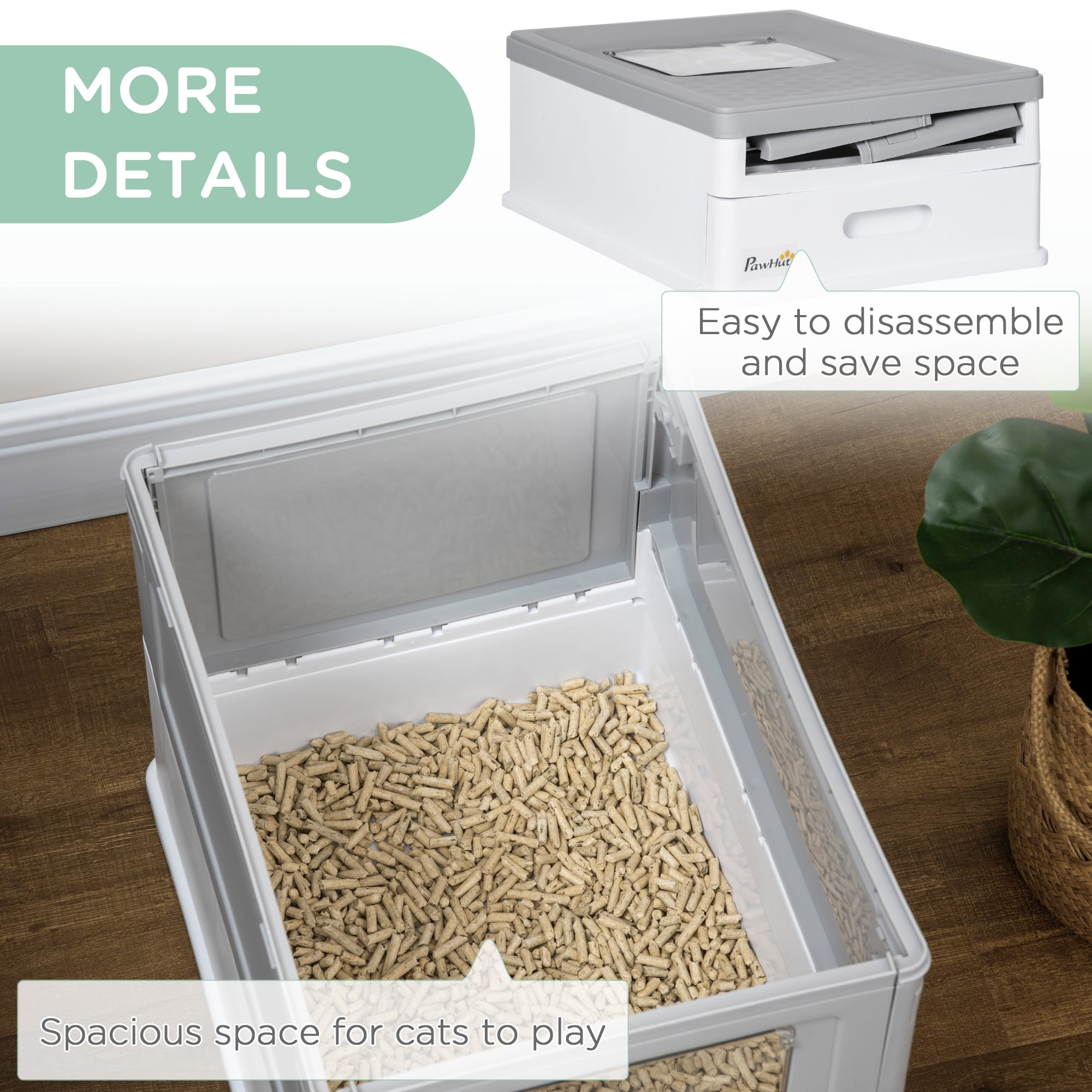 PawHut Fully Enclosed Cat Litter Box with Front Entry, Top Exit, Gray
