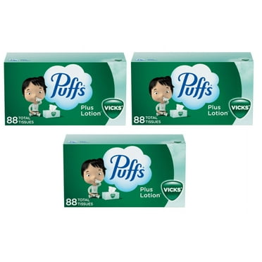 Puffs Plus Lotion with the Scent of Vick's Facial Tissue, Family Box, 88 Tissues per Box, 3 Count