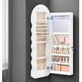 thumbnail image 5 of LEDREM Wall-Mounted Mirror Jewelry Cabinet with LED Lights, Lockable Wavy Full-Length Mirror and Jewelry Organizer, 16.5 x 42.5 Inches, White, 5 of 6